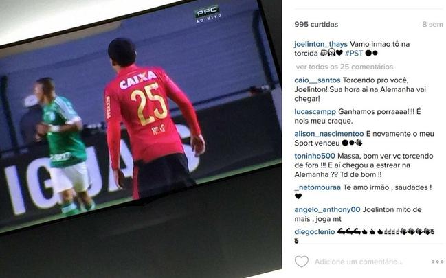 De longe, Joelinton acompanha as partidas do Sport e torce em especial para o sucesso de um atleta. Ele  muito amigo do meio-campista Neto Moura, tambm da base do Rubro-negro. Os dois chegaram dividir quarto na concentrao do clube na Ilha do Retiro.