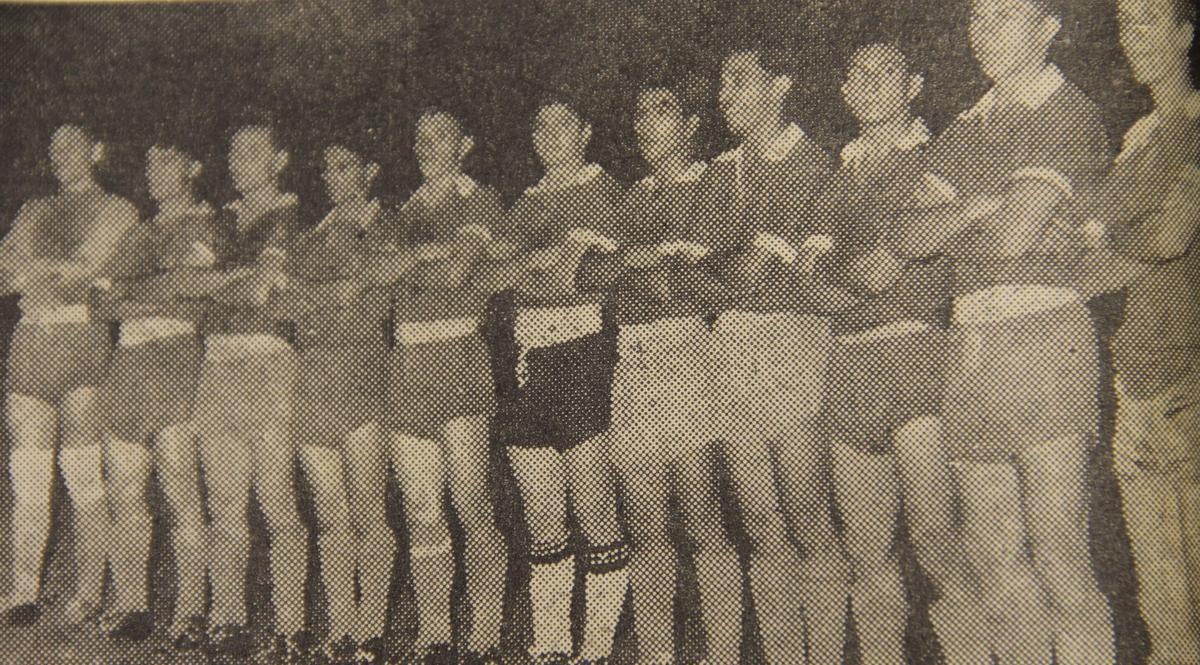 Formao do time do Paraguai, adversrio de estreia da Seleo Cacareco para o Sul-Americano Extra (Copa Amrica) de 1959. O Brasil venceu por 3 a 2.
