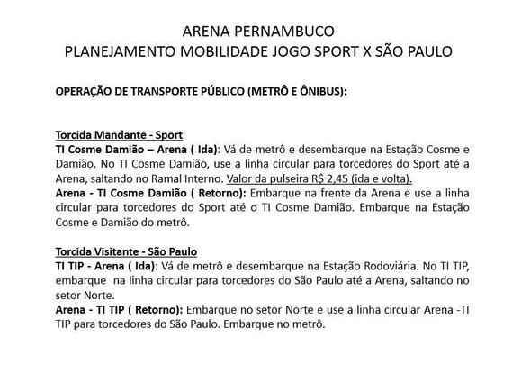 Mapas apresentam novo esquema de mobilidade para jogo entre Sport e São Paulo na Arena Pernambuco