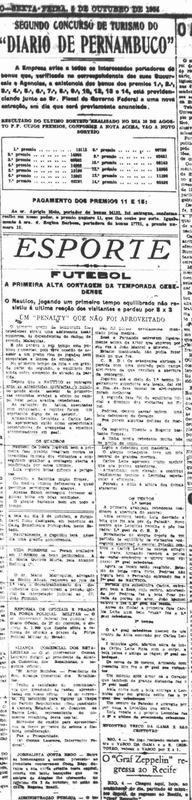 Seguindo a excurso pelo Recife, a Seleo enfrentou o Nutico no dia 4 de outubro de 1934 e venceu o Timbu, na Avenida Malaquias. 'O Nutico, jogando um primeiro tempo equilibrado, no resistiu  ultima reao dos visitantes e perdeu por 8 x 3'