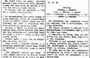 No dia 10 de outubro de 1934, a nica vitria de Pernambuco sobre a Seleo: Brasil 2 x 3 Santa Cruz