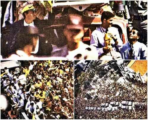 Mais uma imagem do dia em que o Recife viveu um dia inesquecvel em 19 de julho de 1994. Na Avenida Boa Viagem, a carreata do tetracampeonato mundial, com a Taa Fifa. Mais de 1,5 milho de pernambucanos tomaram conta da orla no desfile dos campees, na primeira parada no pas