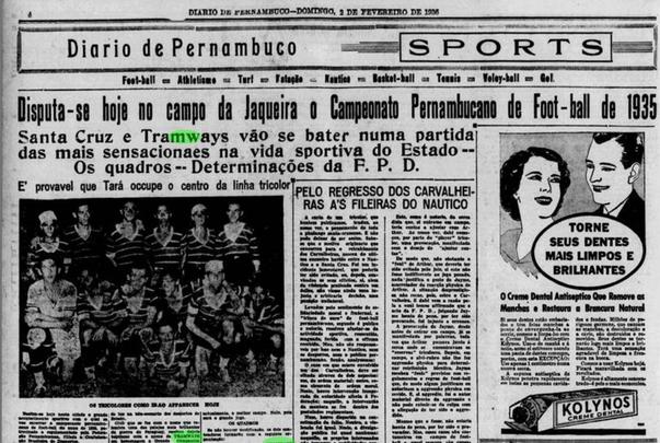Diario de Pernambuco marca finalíssima de Tramways x Santa Cruz com uma 'partida das mais sensacionais'