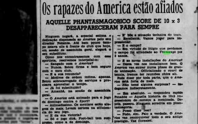 Em 1935, em entrevista ao Diario de Pernambuco, o presidente do América relata o arrendamento do Campo da Jaqueira para o Tramways