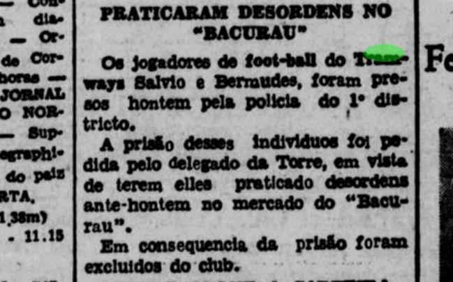 Diario de Pernambuco relata prisão do jogador Bermudes e mais um atleta do Tramways por desordem