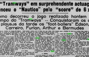 A estreia do Tramways no Campeonato Pernambucano de 1936 foi uma revanche contra o Nutico, que havia vencido os Eltricos no ano passado. Mostrando fora, o time alviazulino venceu por 6 a 2