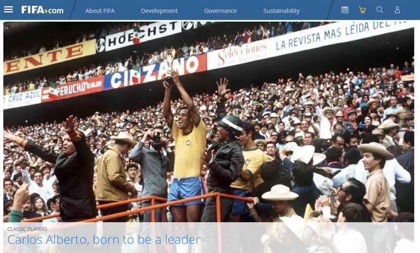 Entidade mxima do futebol, a FIFA estampou na capa principal do seu site a homenagem ao Capita, 'nascido para ser lder'
