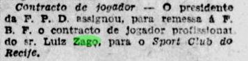 Aps sair do Central, Diario de Pernambuco registra oficialmente contrato entre Zago e Sport