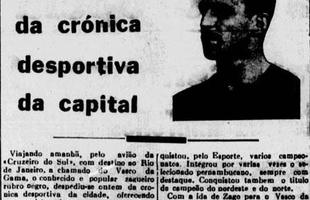 Jornal Pequeno, em 1944, traz reportagem com a ida de Luiz Zago para defender o Vasco, do Rio de Janeiro