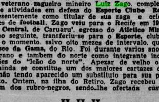 Em 1948, Diario de Pernambuco registra os dez anos de Zago no Sport