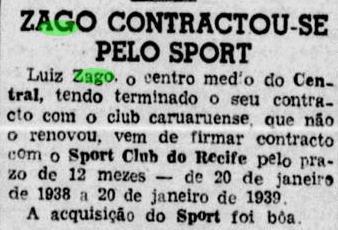 Jornal Pequeno traz notcia com contratao de Zago pelo Sport