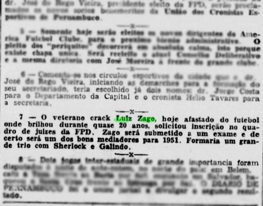 Em 1950, Zago pede para se inscrever na funo de rbitro