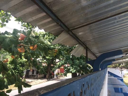 As cadeiras das arquibancadas apresentam ferragens corrodas e uma parte da cobertura tem um buraco, alm de telhas soltas por conta da ao do vento.