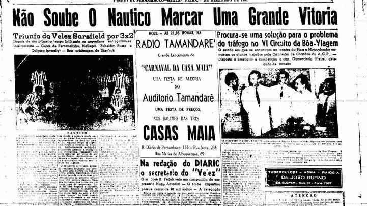 No dia 6 de dezembro de 1951, os Aflitos recebia o seu primeiro amistoso internacional. E o Nutico, que viria a ser campeo pernambucano daquela temporada (com a final apenas em 1952) perdeu para o ento modesto Vlez Sarsfield por 3 a 2. O time argentino s iria conquistar seu primeiro titulo nacional em 1968