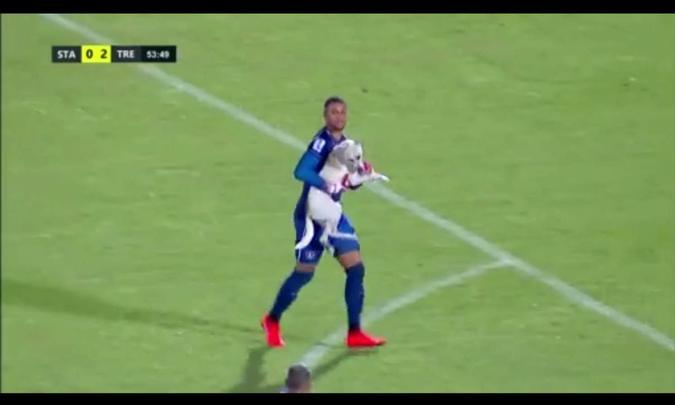 Cachorro invadiu o campo durante o segundo tempo da partida entre Santa Cruz e Treze-PB