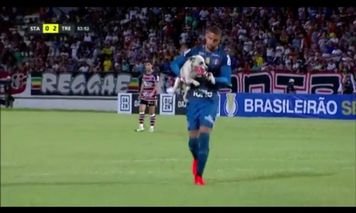 Cachorro invadiu o campo durante o segundo tempo da partida entre Santa Cruz e Treze-PB