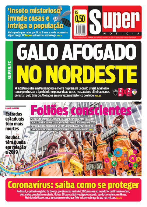 Capas de alguns jornais de Minas Gerais e do Aqui PE relatam os dois lados da partida histrica