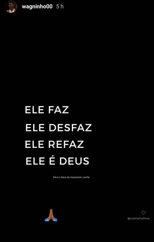 O meia do Nutico, Wagninho, de 19 anos, compartilhou uma mensagem de f em seu storie, buscando aliviar um pouco da tenso que a realidade traz.
