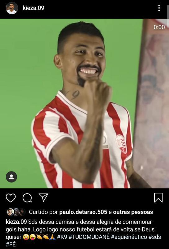 dolo e maior contratao do Nutico para 2020, Kieza postou vdeo em seu perfil em rede social para demonstrar que est sentindo falta dos jogos na temporada