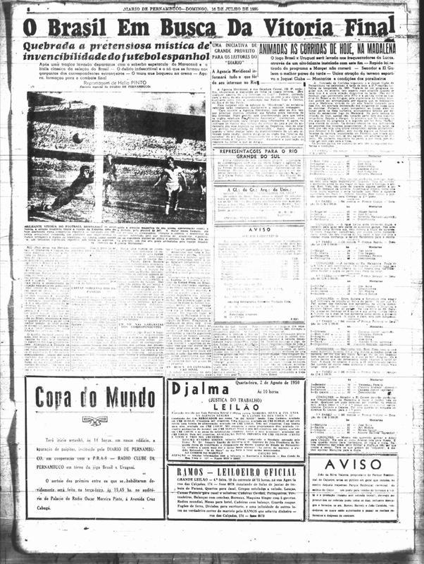 Diario de Pernambuco deu ampla cobertura para a partida final entre Brasil x Uruguai, no Maracan