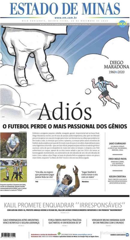 Jornais de todo o Brasil e do resto do mundo, homenagearam Diego Maradona nas capas dos jornais impresso