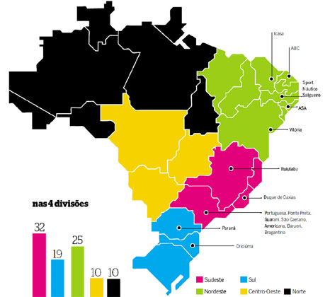 Coloquei os times da Série B e da Série C de 2019 num mapa : r/futebol