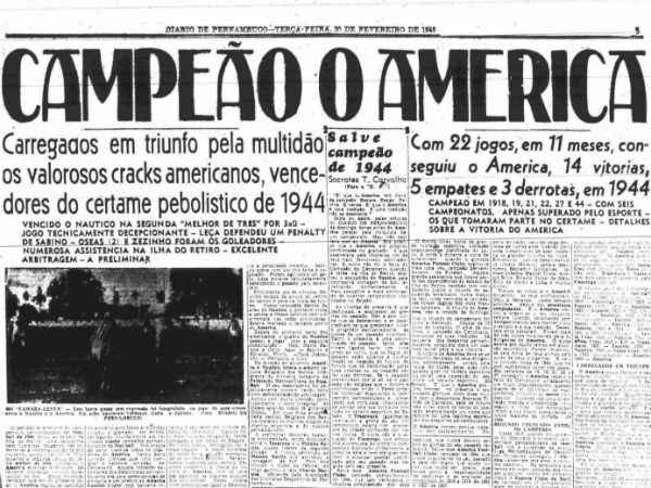 Em 1944, Diario de Pernambuco destaca conquista do Mequinha sobre o Nutico (Arquivo/Diario de Pernambuco)